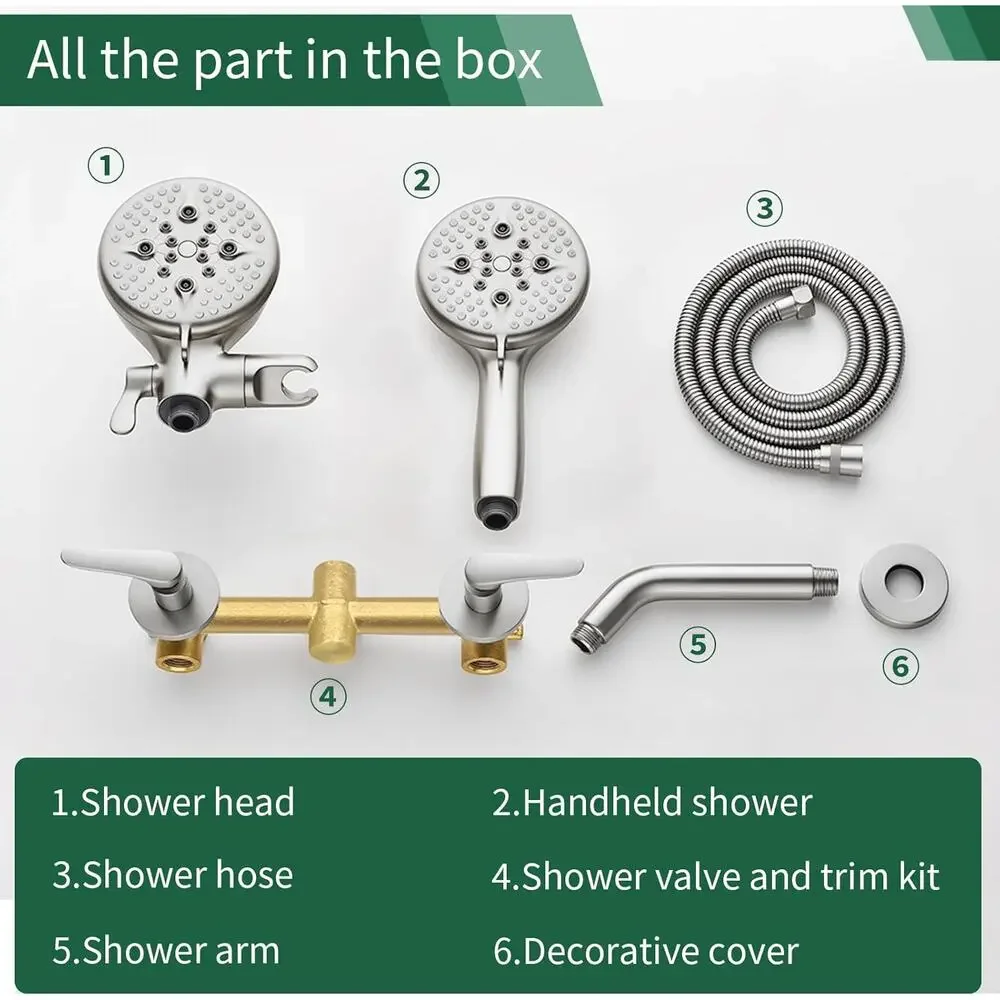 2 Handle Shower Faucet Shower System Complete 2 in 1 Shower Combo Set